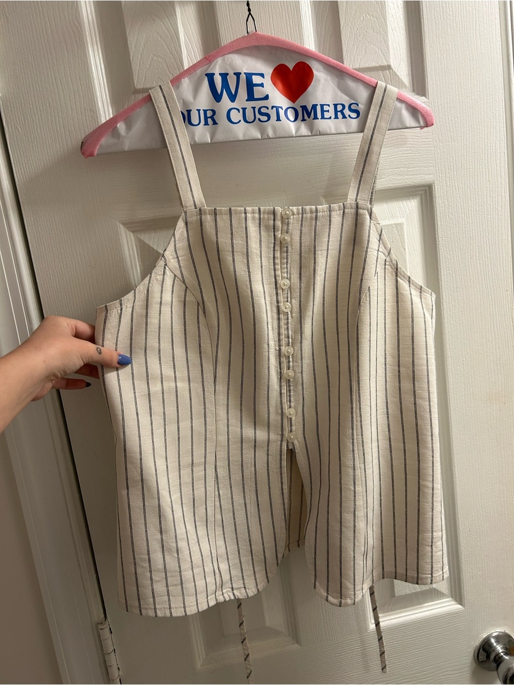 Striped Cream Button-Front Jumpsuit